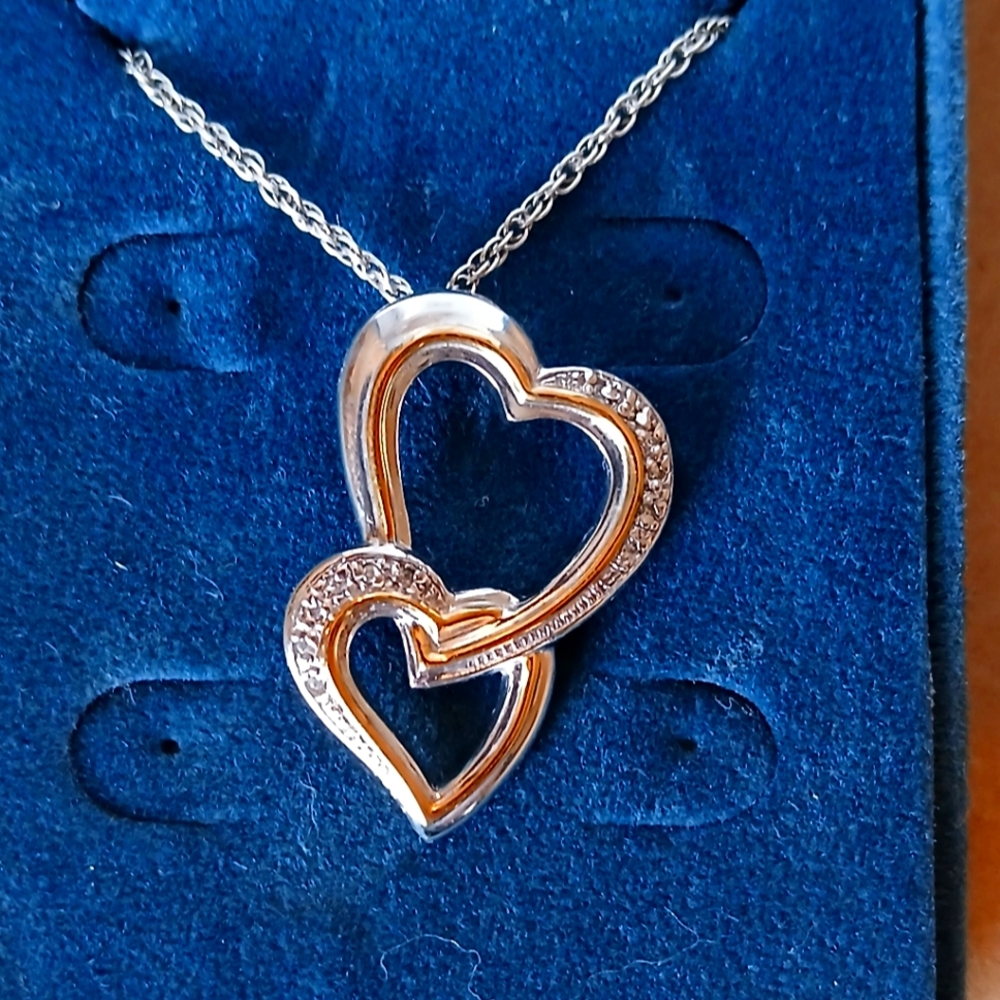 Double Heart Diamond Necklace 24k Gold Plated Daughters Heart